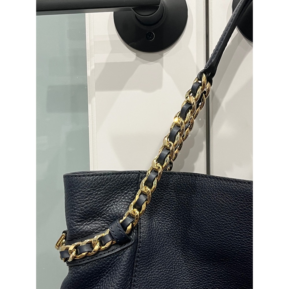 Michael Kors Navy‎ Blue Chain Shoulder Tote Bag Gold Accents - Picture 3 of 12